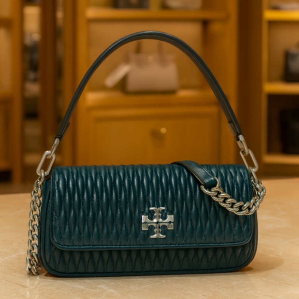 NEW Tory Burch Kira Teal Ruched SmallConvertible Shoulder Bag/Crossbody Bag